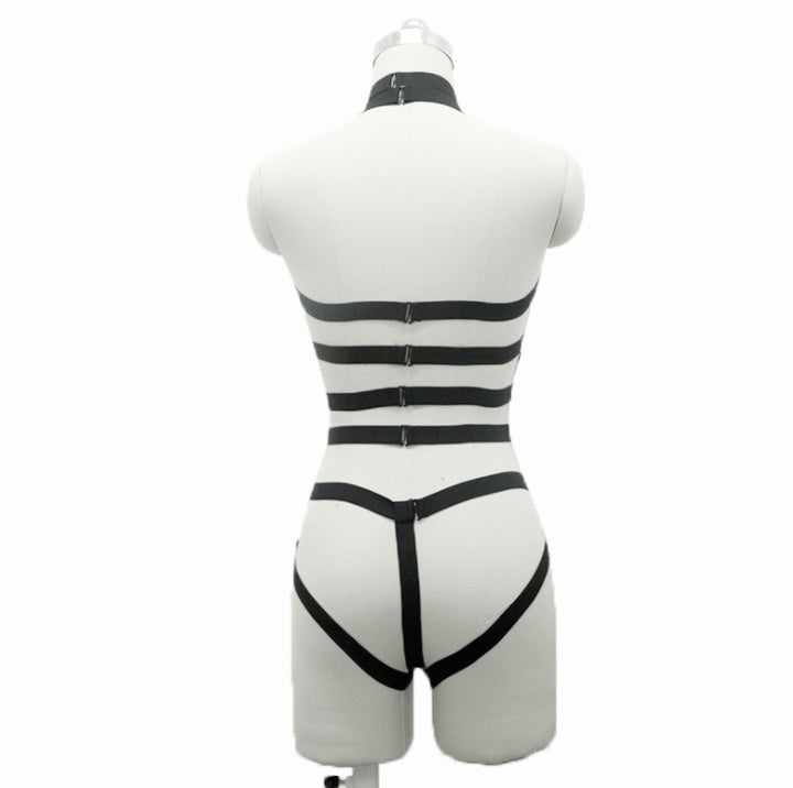 New pastel goth Women bust garterbelt sexy lingerie set gothic bust bondage garterbelt suit neck collar retail - Onouthati