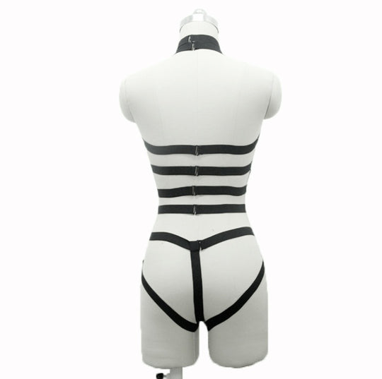 New pastel goth Women bust garterbelt sexy lingerie set gothic bust bondage garterbelt suit neck collar retail - Onouthati