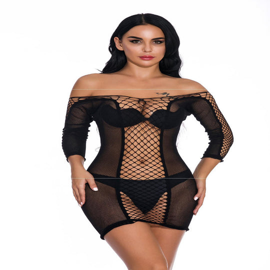Lingerie Mid-sleeve Fishnet Short Skirt Pajamas Women - Onouthati