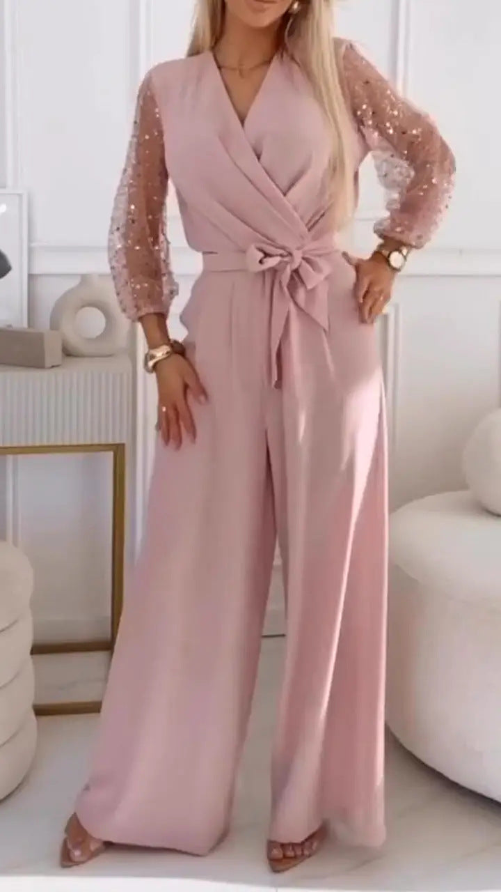 Sequined Top Wide Leg Pants Casual Suit Women - Onouthati