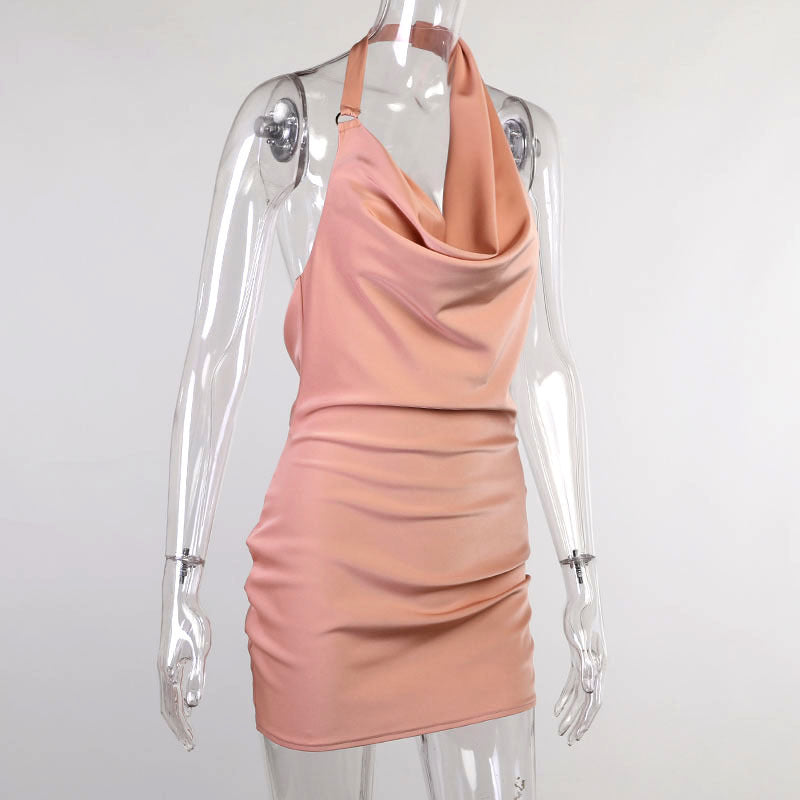 Satin Party Dress V Neck Backless Mini Sleeveless Summer Party Dress - Onouthati