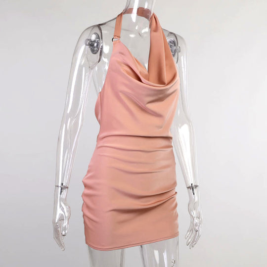 Satin Party Dress V Neck Backless Mini Sleeveless Summer Party Dress - Onouthati