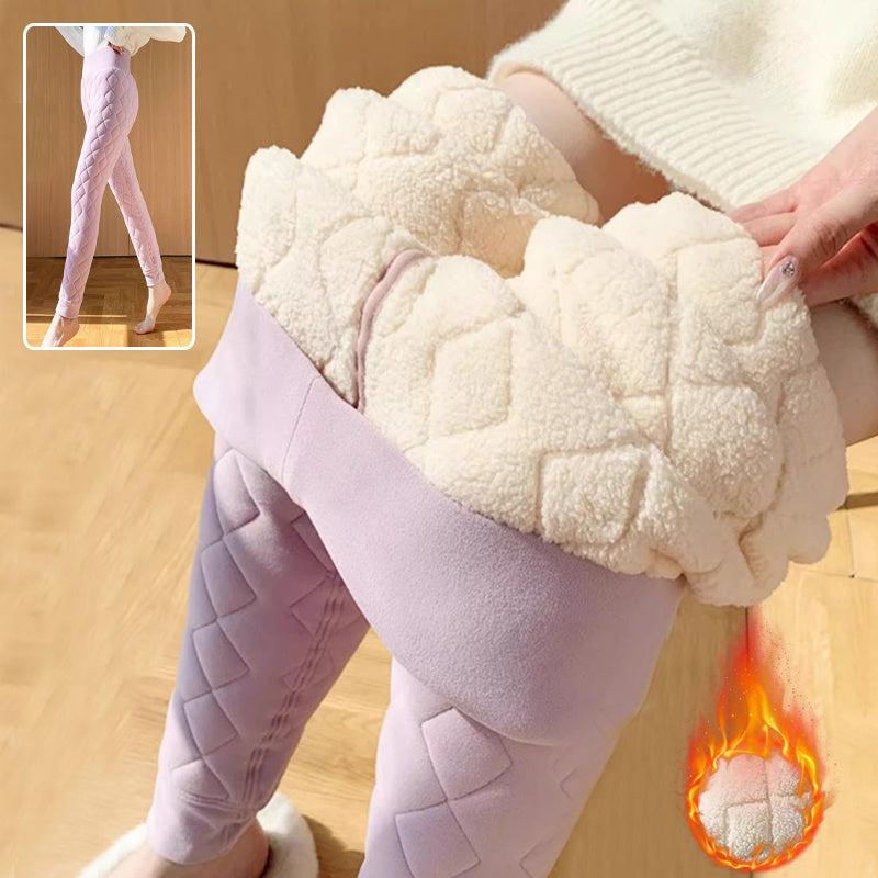 Warm Thickened Cashmere Leggings Winter Rhombus Stitching Pants Outerwear High Waist Slim Trousers Women Clothing - Onouthati