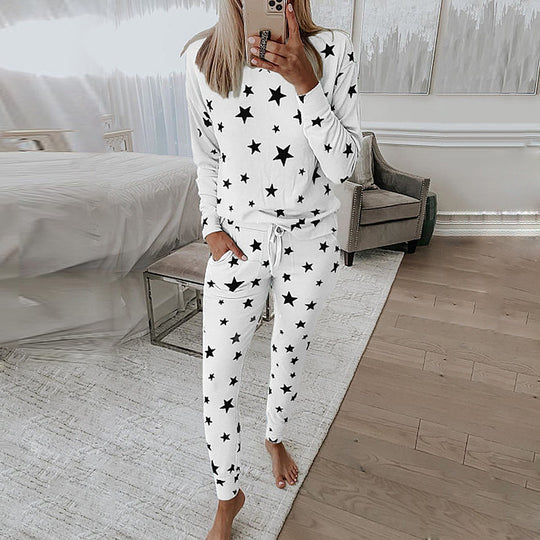 Printed Long-Sleeved Casual Home Service Suit Pajamas Women - Onouthati