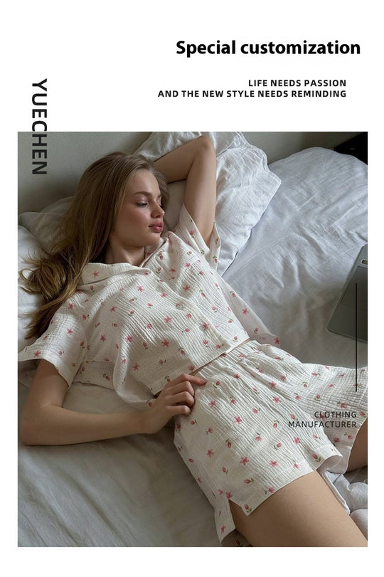 Thin Cotton Printed Comfortable Loose Breathable Short-sleeved Shorts Summer Pajamas Home Wear For Women - Onouthati