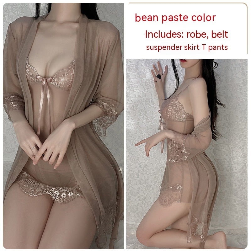 Ruoruo Sexy Lingerie Sexy Pure Color Mesh See-through Sling Women - Onouthati