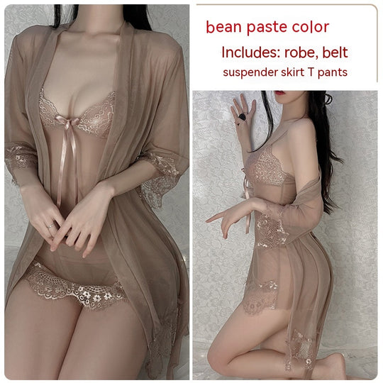 Ruoruo Sexy Lingerie Sexy Pure Color Mesh See-through Sling Women - Onouthati