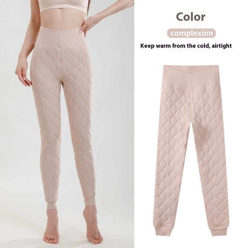 Warm Thickened Cashmere Leggings Winter Rhombus Stitching Pants Outerwear High Waist Slim Trousers Women Clothing - Onouthati