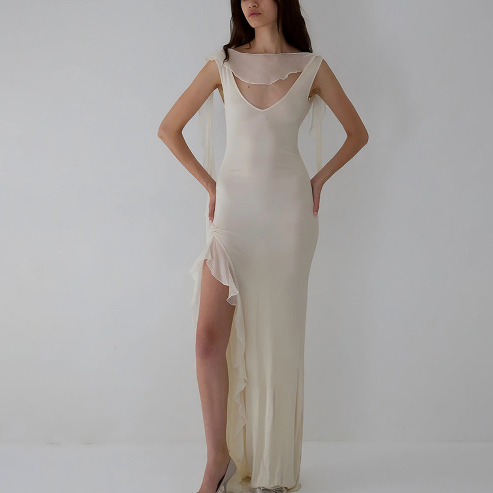 Ribbon Women Backless High Slit Dress - Onouthati