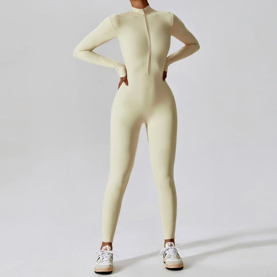 Zipper Long Sleeve Jumpsuit Yoga Fitness Training Pants Tight Hip Seamless Sports Jumpsuit For Women Clothing - Onouthati