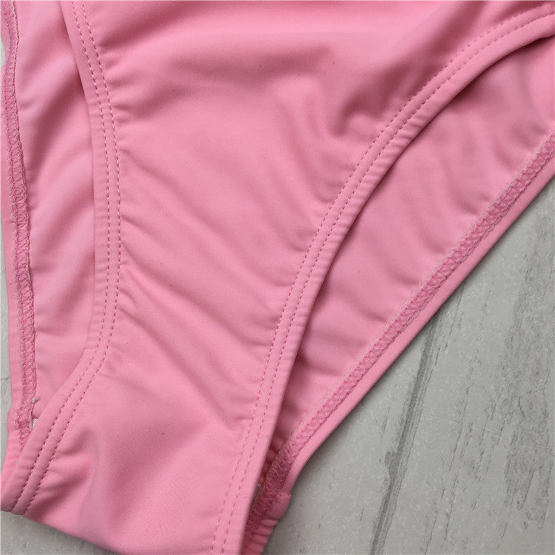 cut out Bikinis Sexy pink bandage cut out Halter bikini swimsuit women cross Women's swimwear swimming suit - Onouthati