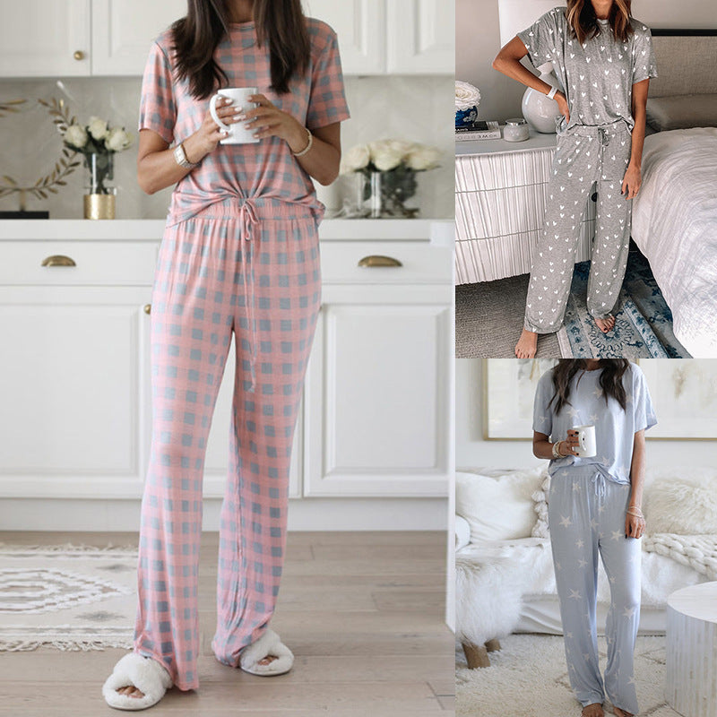 Women Printed Two-Piece Pajamas Suits - Onouthati