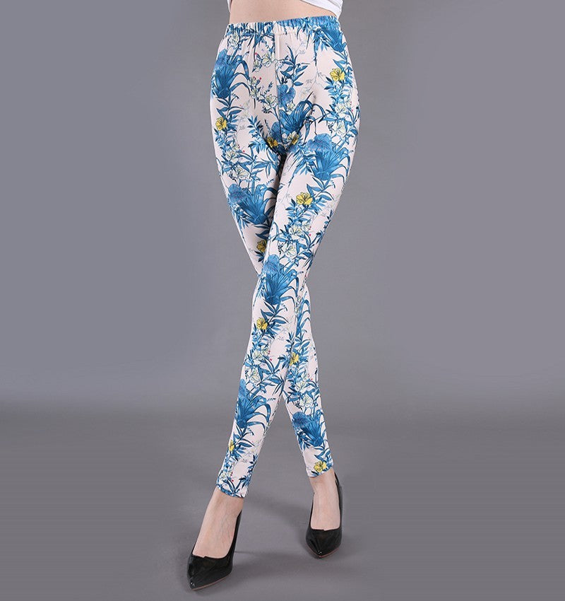Spring And Summer Milk Silk Printed Leggings For Women - Onouthati