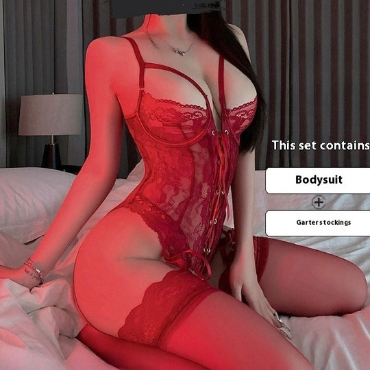 Lingerie Purple Charm Lace Jumpsuit Uniform Pure Desire Bandage Suit Women - Onouthati