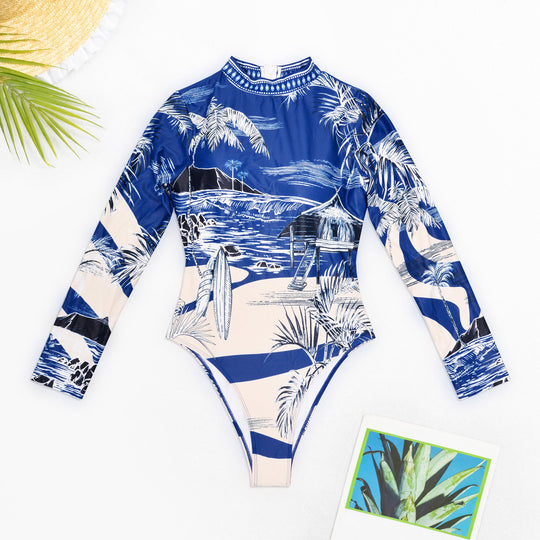 New One-piece Long Sleeves Customized Printed Swimsuit Bikini Swimsuit For Women - Onouthati