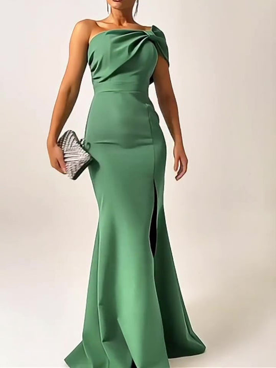 Green Bow Tube Top Evening Dress - Onouthati