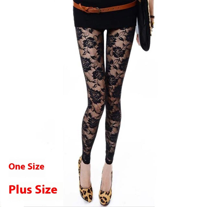 Autumn Sweet Lace Rose Hollow Leggings - Onouthati