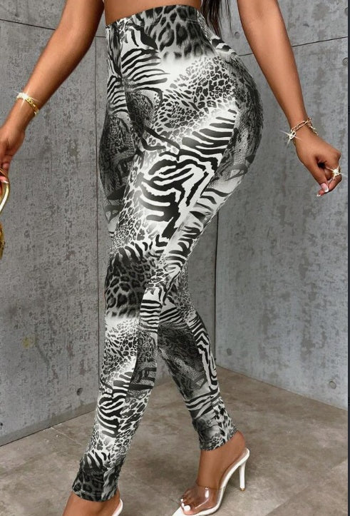 Casual Colorblock Slim Fit Stretchy Random Printed Leggings - Onouthati