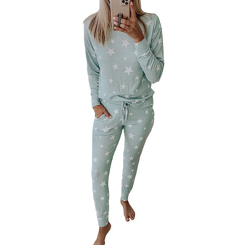 Printed Long-Sleeved Casual Home Service Suit Pajamas Women - Onouthati