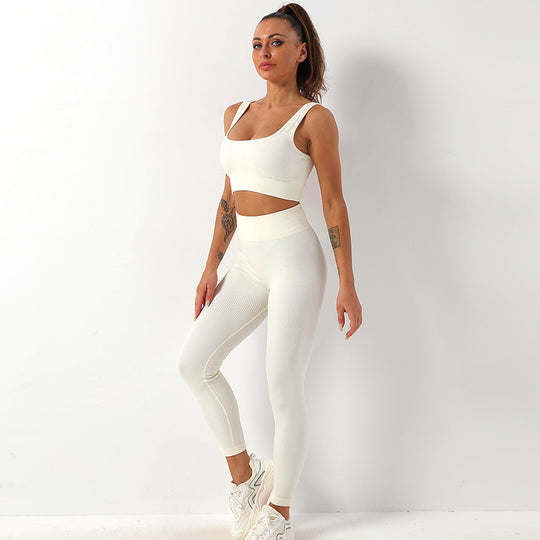 2pcs Thread Yoga Suit Seamless Bra And Butt Lifting High Waist Leggings Set For Women Sports Fitness Yoga Pants Sportswear Outfits Clothing - Onouthati