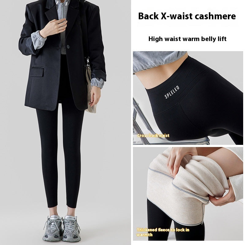 High Waist Cashmere Leggings Winter Warm Solid Plush Pants Fashion Slim Trousers Women Clothing - Onouthati