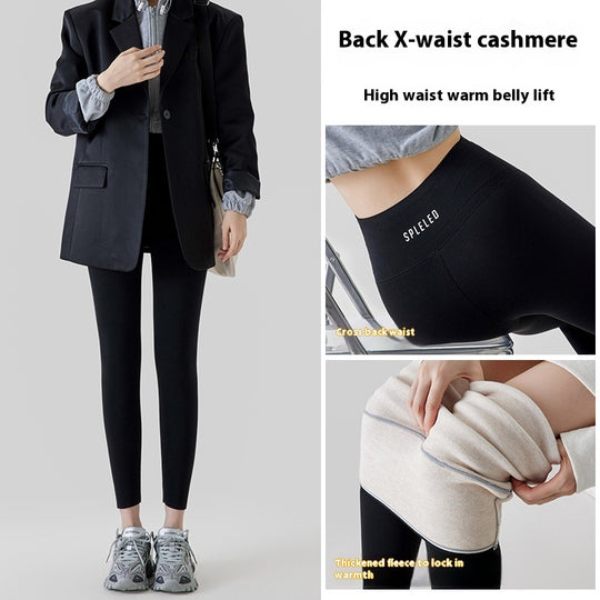 High Waist Cashmere Leggings Winter Warm Solid Plush Pants Fashion Slim Trousers Women Clothing - Onouthati