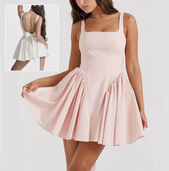 Square Neck Sleeveless Dress With Backless Bow Design Summer Fashion Slim Short Dresses For Women Clothing - Onouthati
