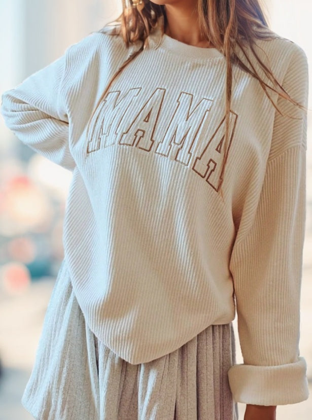 Women Loose Fit Embroidered Print Sweatshirt Top - Onouthati