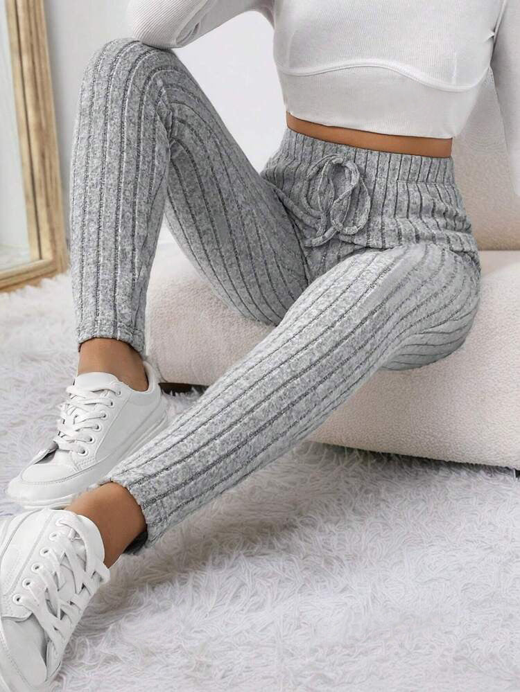 Women's Autumn And Winter Solid Color With Fur Drawstring Tight And Warm High Waist Outerwear Leggings - Onouthati