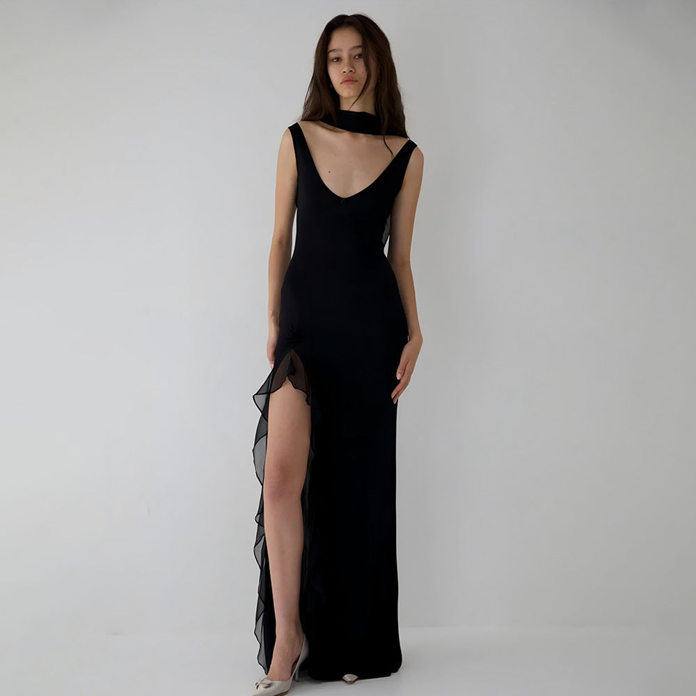 Ribbon Women Backless High Slit Dress - Onouthati