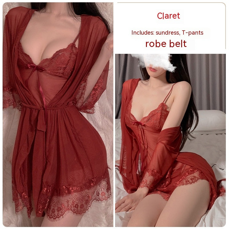 Ruoruo Sexy Lingerie Sexy Pure Color Mesh See-through Sling Women - Onouthati