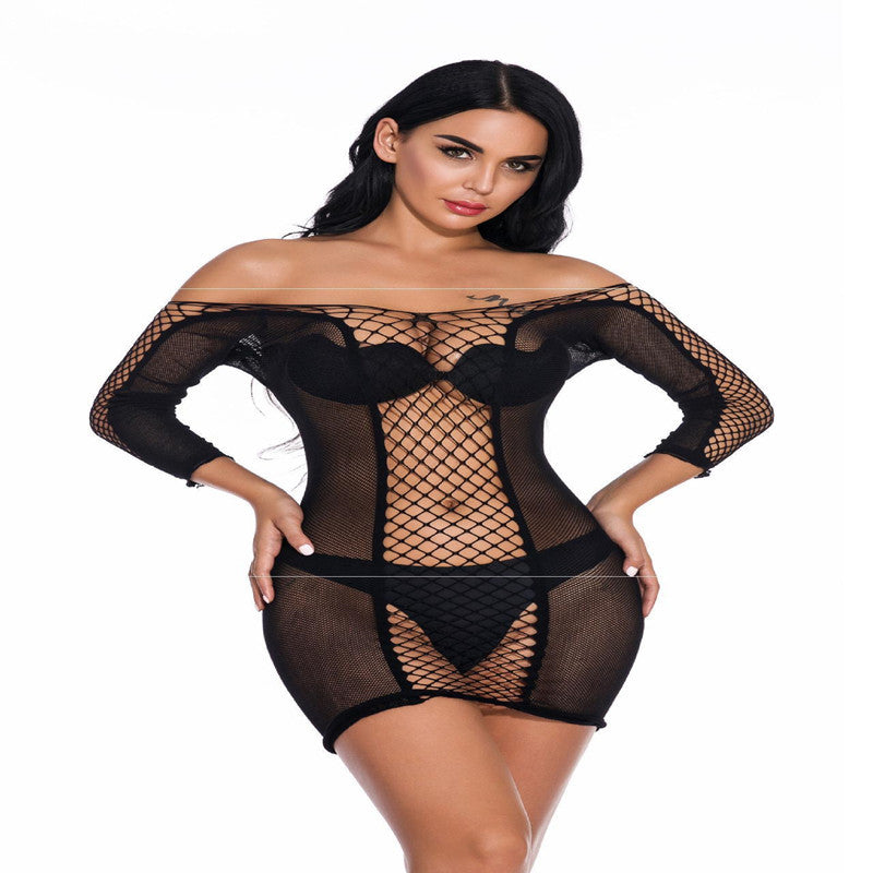 Lingerie Mid-sleeve Fishnet Short Skirt Pajamas Women - Onouthati