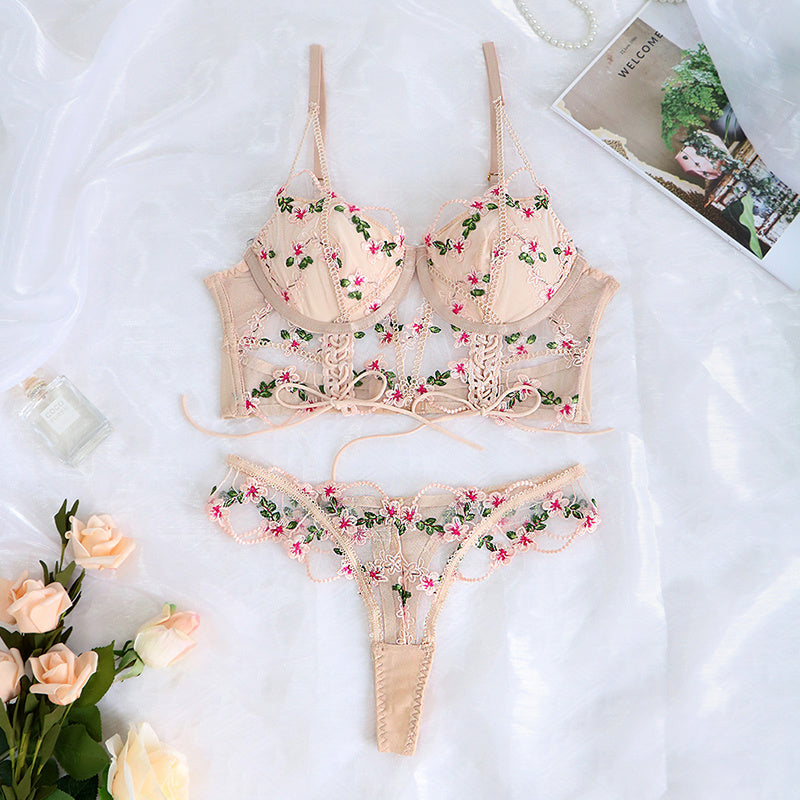 Fancy Lingerie Woman  Floral Embroidery Set Und - Onouthati