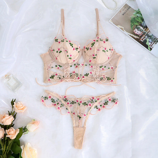 Fancy Lingerie Woman  Floral Embroidery Set Und - Onouthati