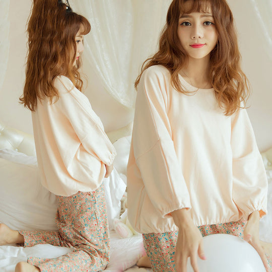 Milk Silk Korean Floral Long-sleeved Trousers Pajamas Suit For Women - Onouthati