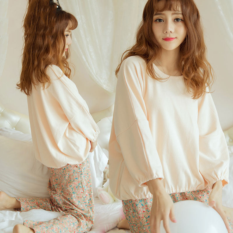 Milk Silk Korean Floral Long-sleeved Trousers Pajamas Suit For Women - Onouthati