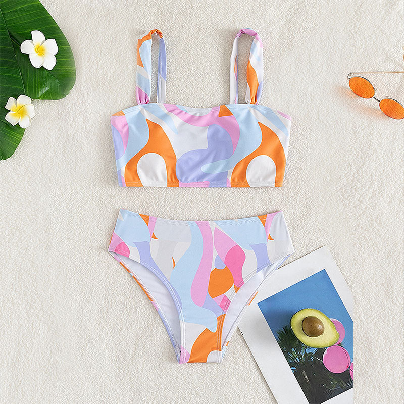 Swimsuit Tie-dye Tube Top High Waist Triangle Bikini For Women - Onouthati