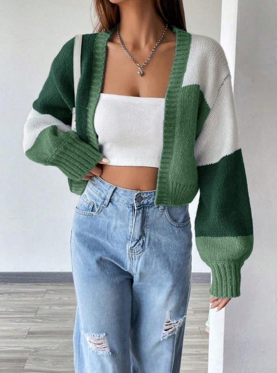 Flirla Colorblock Drop Shoulder Duster Cardigan,Long Sleeve Tops - Onouthati