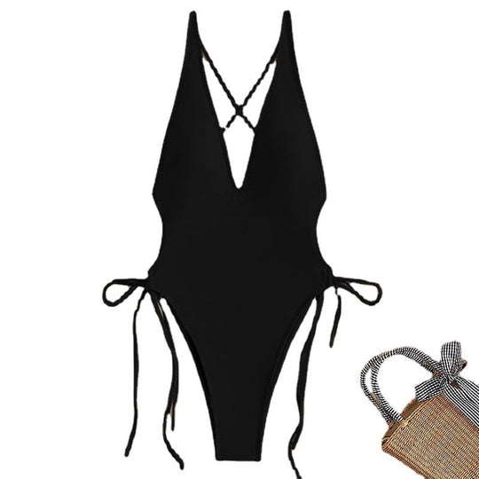 Deep V Beach Bikini Lace-up One-piece Swimsuit For Women - Onouthati