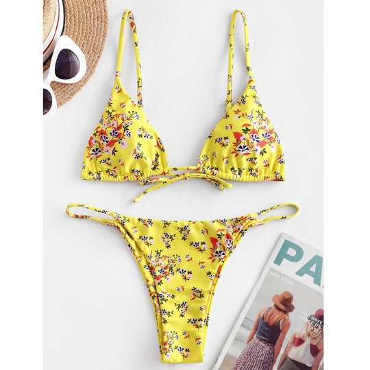 Summer Flowers Print Bikini Sexy Beach Swimming Suit Fashion Push Up Swimsuit Womens Clothing - Onouthati