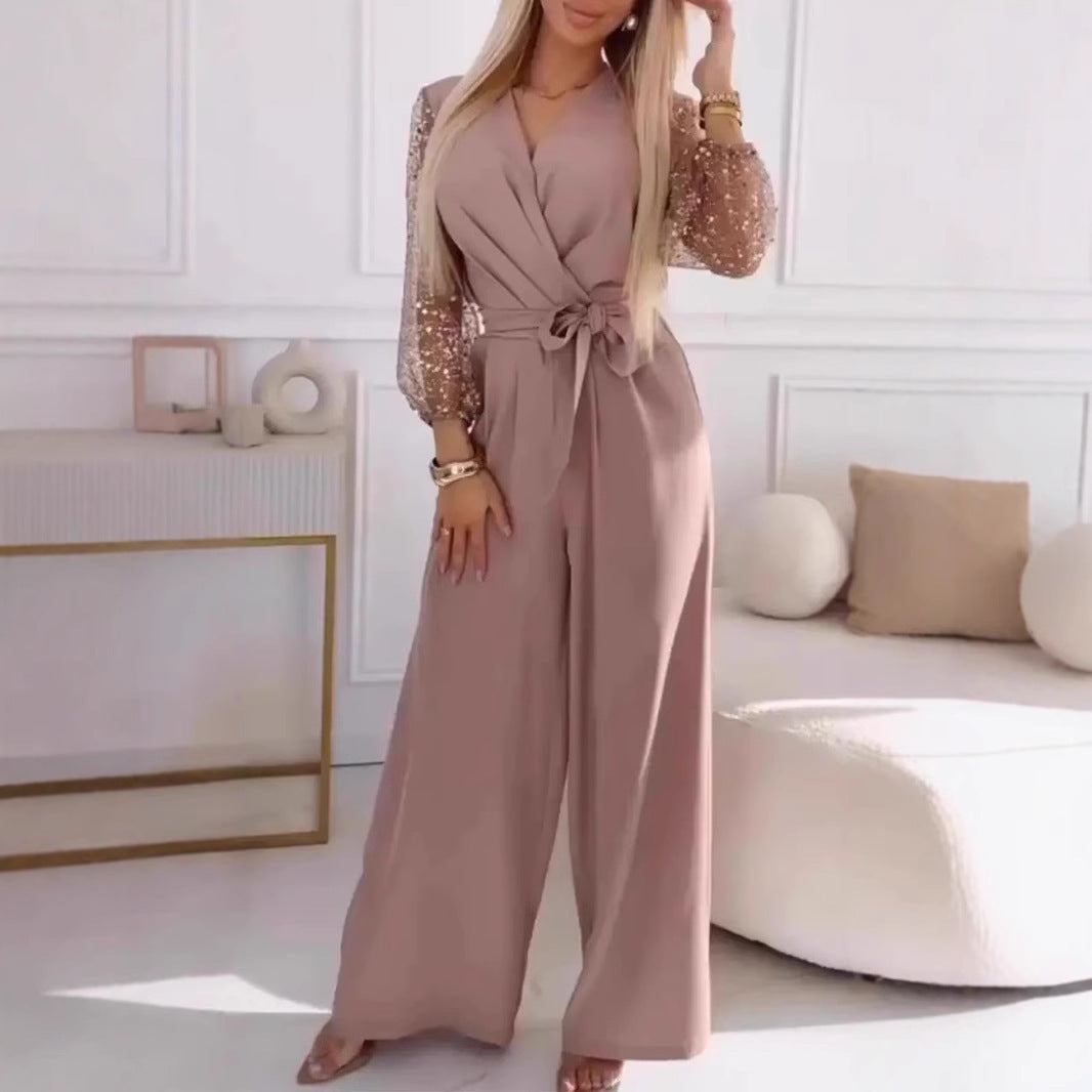 Sequined Top Wide Leg Pants Casual Suit Women - Onouthati