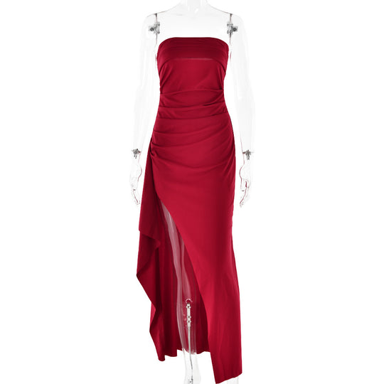 Strapless Split Long Dress Summer Fashion Pleated Bridesmaid Dress For Womens Party Wedding Clothing - Onouthati