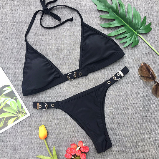Swimwear Adjust Swimming Suit for Women Bikinis Sexy Solid Swimsuit Female Black Thong Bikini Set Brazilian Bathing Suits - Onouthati
