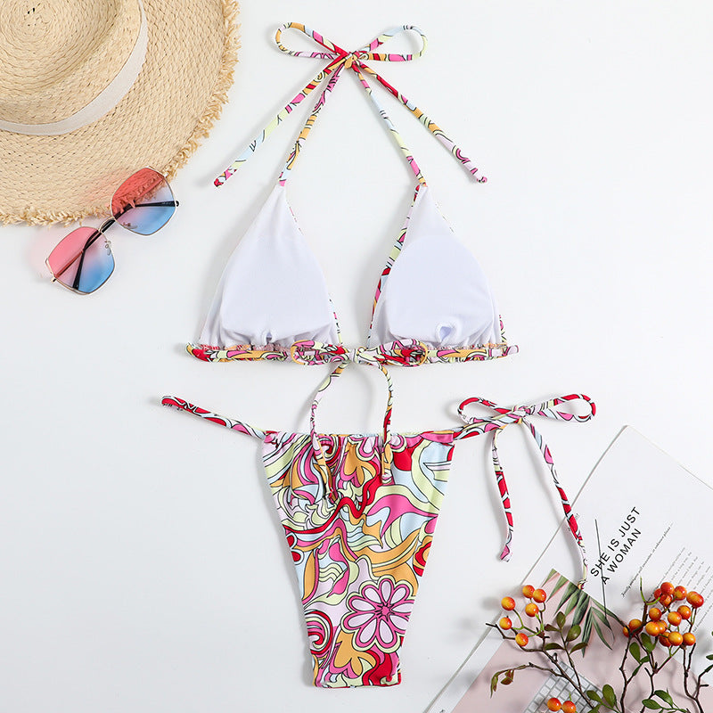 Triangle Printed Bikini For Women With Separate System And Hanging Neck Swimsuit - Onouthati