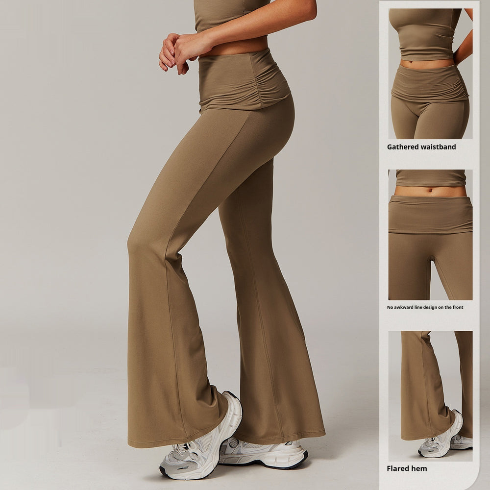 Wool Pleated Yoga Fold High Waist Running Sports Skinny Versatile Bell-bottom Pants Women - Onouthati
