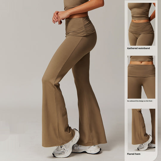 Wool Pleated Yoga Fold High Waist Running Sports Skinny Versatile Bell-bottom Pants Women - Onouthati