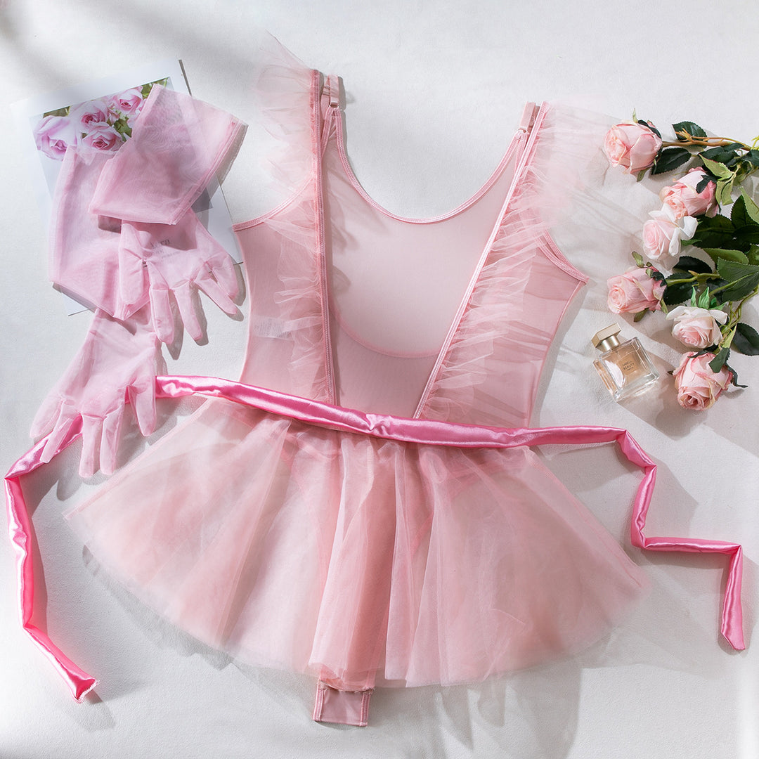 Mesh Jumpsuit Tutu Skirt Gloves Three-piece Set For Women - Onouthati