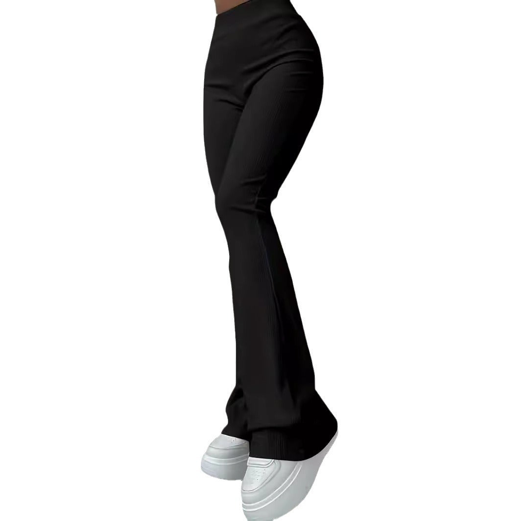 Casual Rib Simple Slim Fit Leggings Solid Color High Waist Fashion Trousers - Onouthati