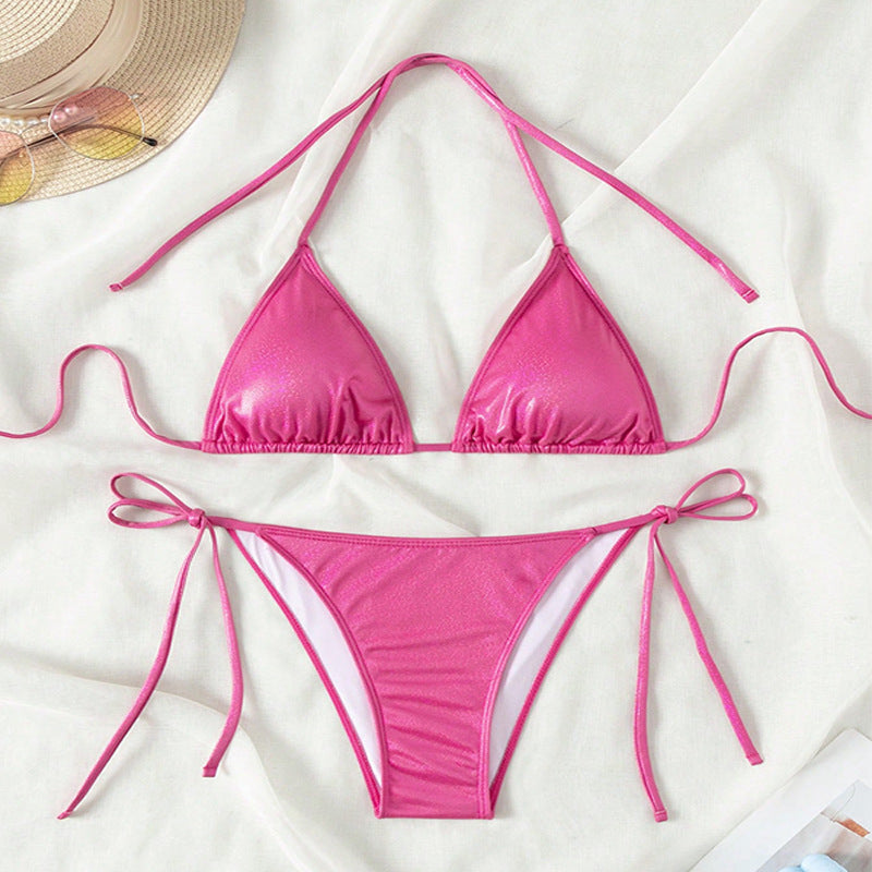 Pure Color Tied Beach Sexy Bikini Hot Spring Split Swimsuit Female Bikini - Onouthati