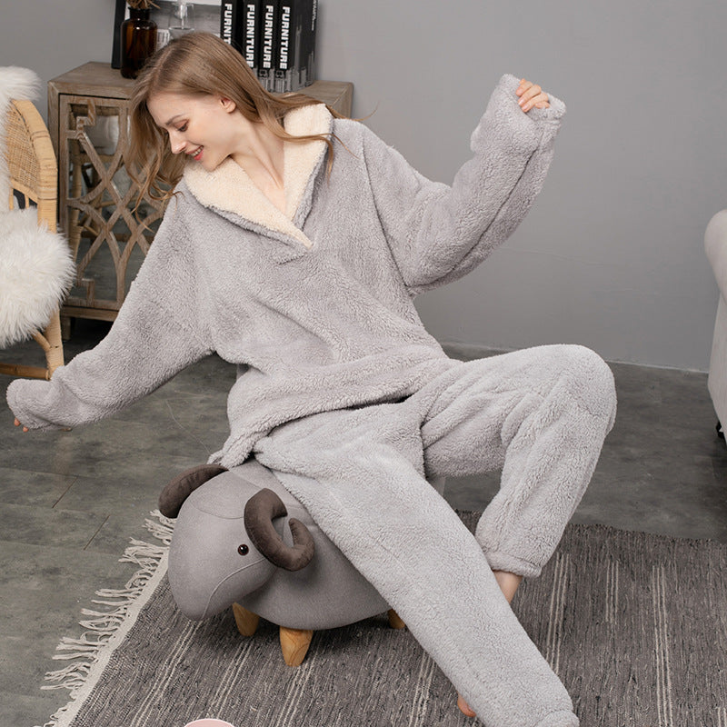 Coral Fleece Pajamas Women Autumn And Winter Pajamas Set Thickened Home Service - Onouthati